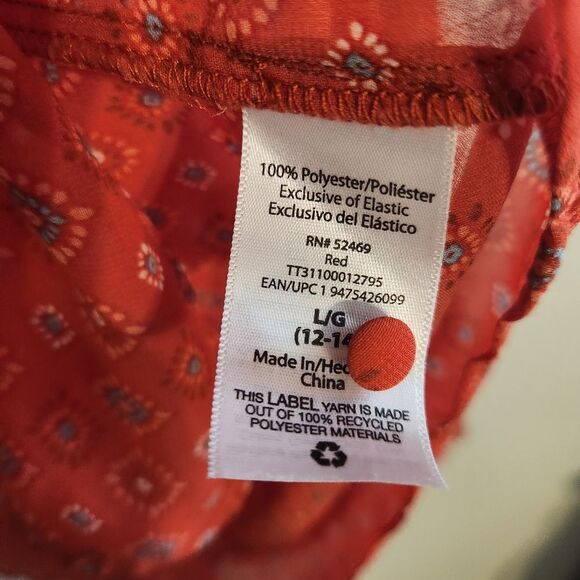 Time & Tru Orange Pleated Sheer Peasant Top Large - Picture 5 of 6